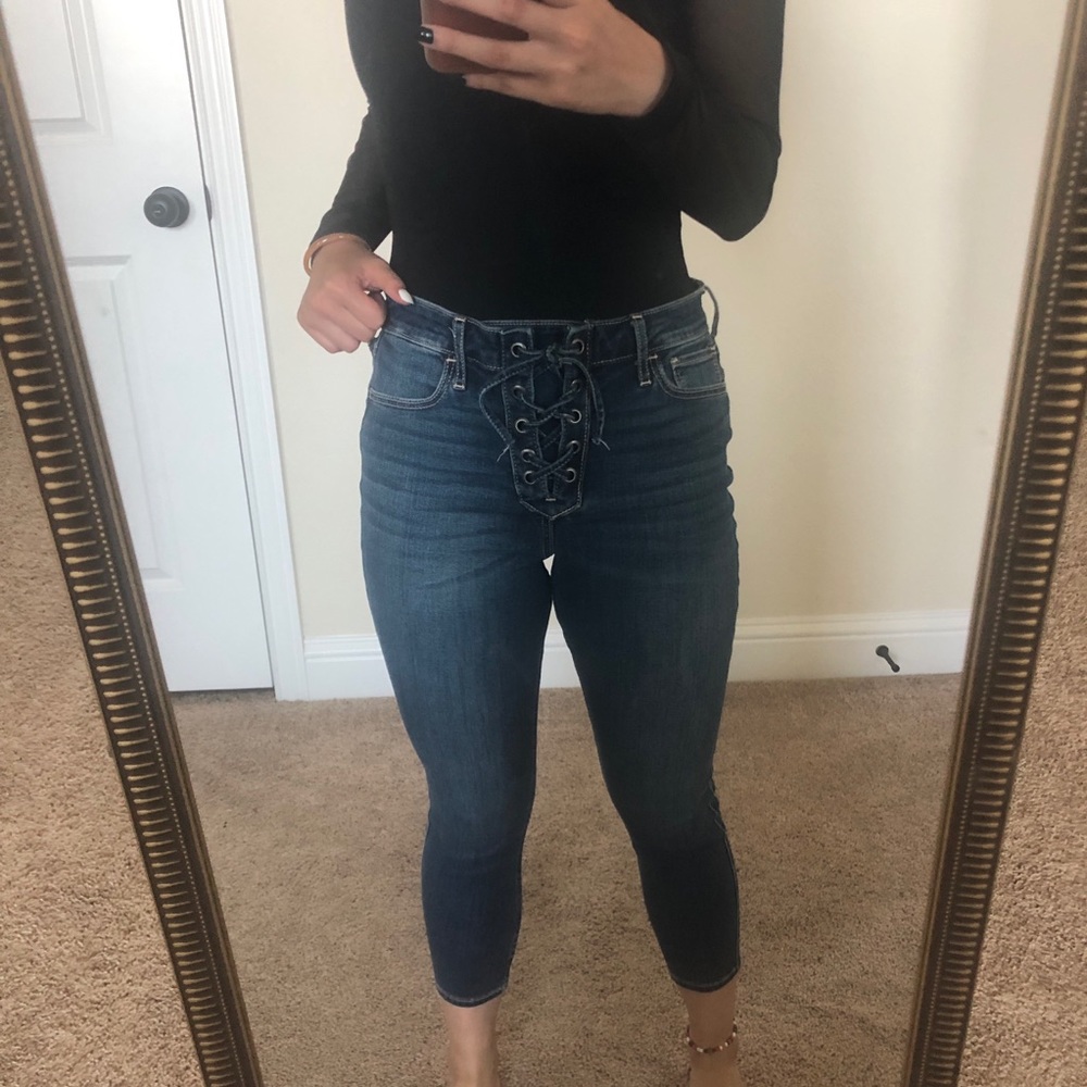 Cropped tie waist jeans